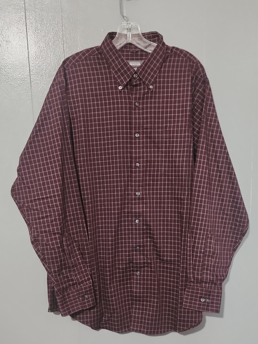 Kenneth Cole Reaction Maroon Windowpane Button-Down Shirt
